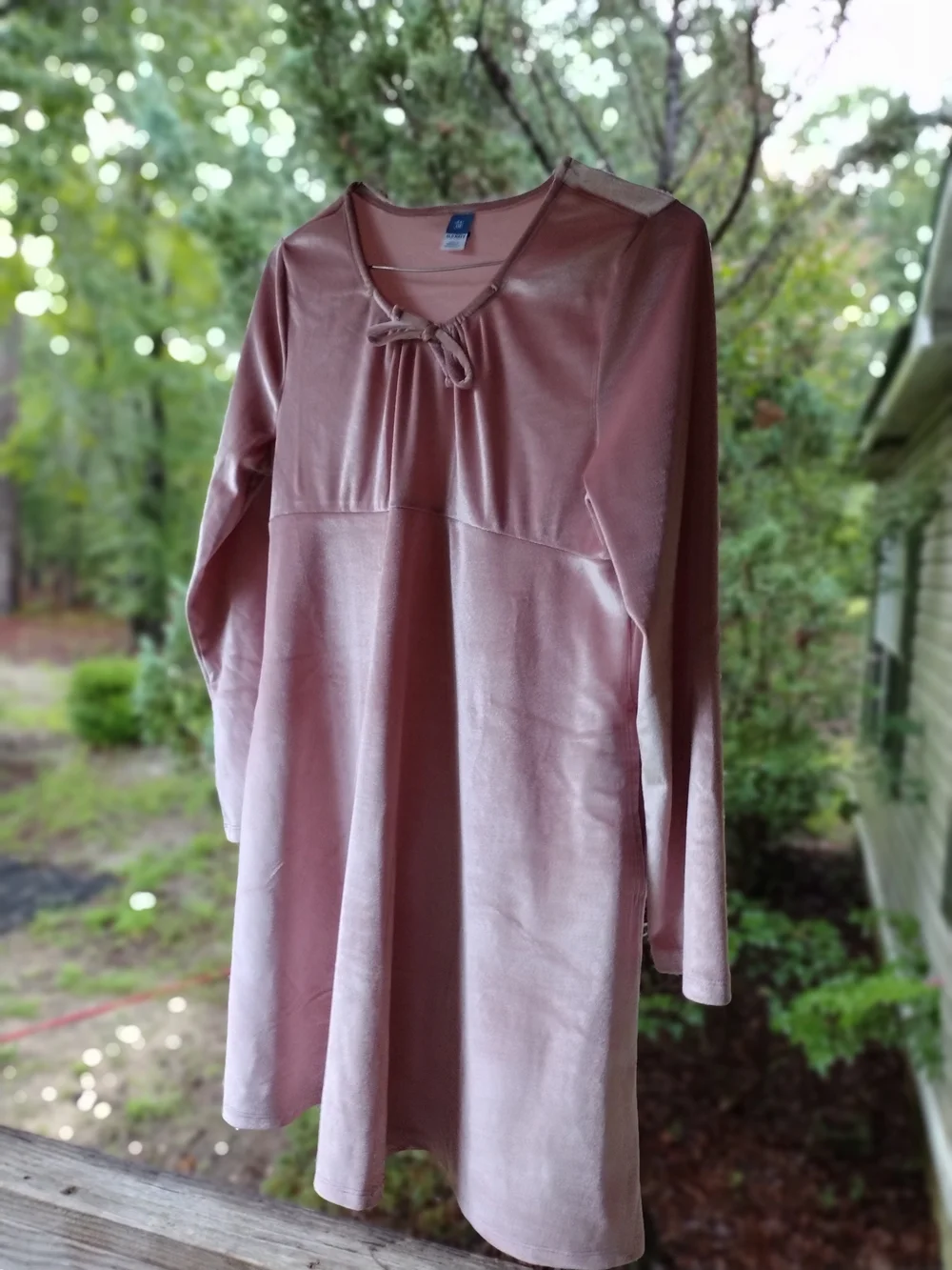Old Navy Rose Velvet Long-Sleeve Tie-Front Dress